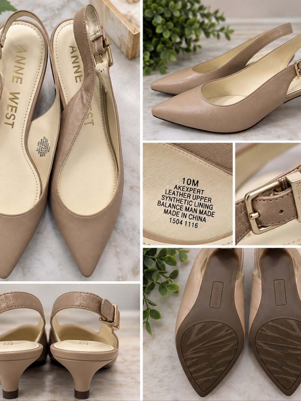 Nine West Taupe Pointed-Toe Slingback Mules